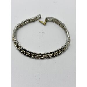 Unbranded Link Bracelet Womens 7" Silver Gold Two Tone Polished Rectangular Link